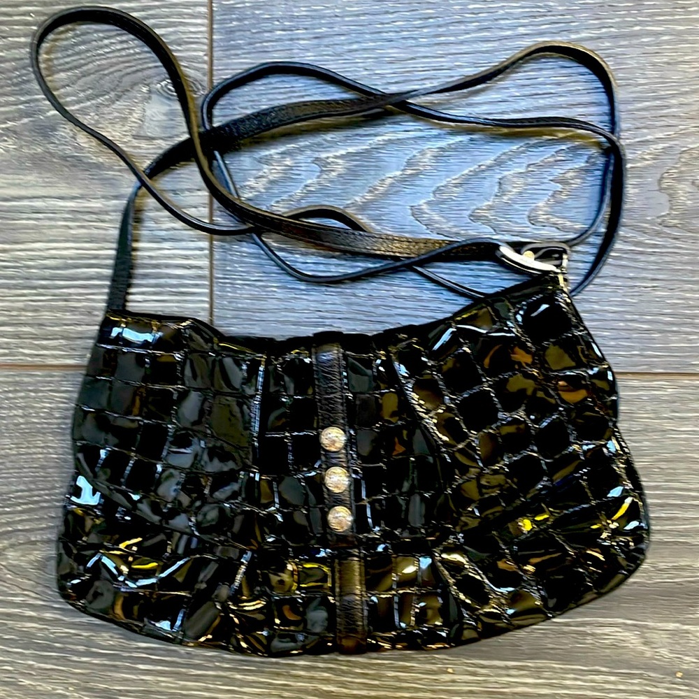 Vintage Brighton Nolita Black Patent Croc Crossbody Wristlet Clutch